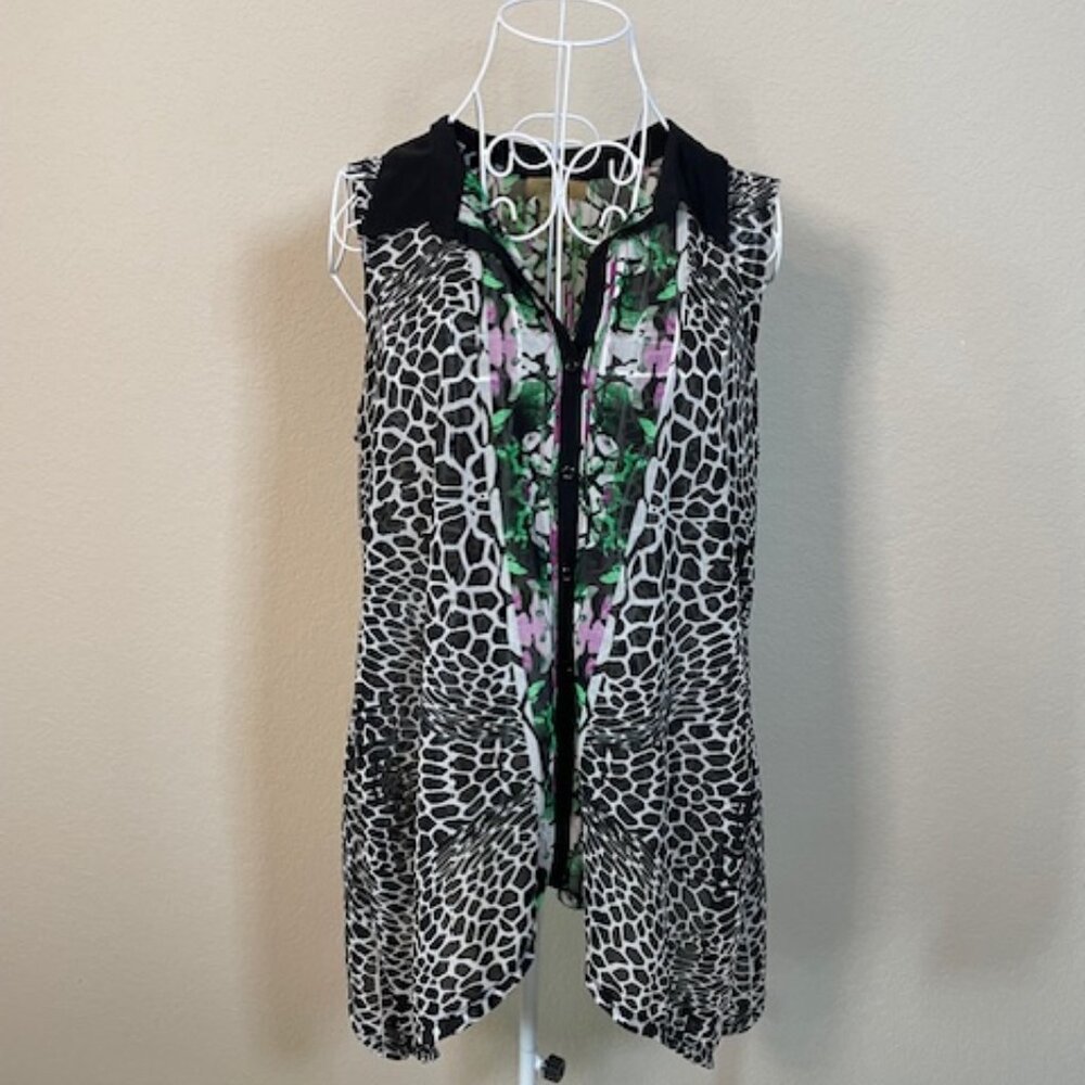 Vintage Sheer Valerie Stevens Sleeveless Blouse Floral Animal Print size L